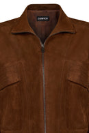 Juliana Woman Brown Short Oversize Suede Jacket | Derimod