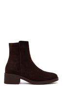 Woman Brown Zip Closure Chunky Heeled Suede Boots | Derimod
