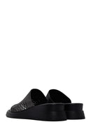 Women's Black Metallic Leather Comfort Slippers | Derimod