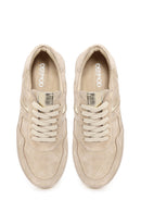 Woman Beige Lace-Up Thick-Soled Suede Leather Sneaker | Derimod
