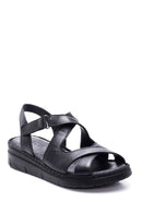 Women's Black Leather Comfort Sandals | Derimod