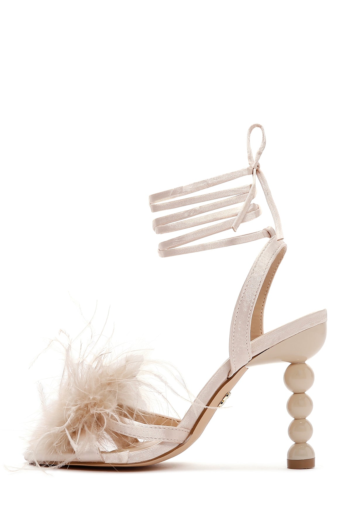 Kadın Bej Bilekten Bağlamalı İnce Topuklu Sandalet