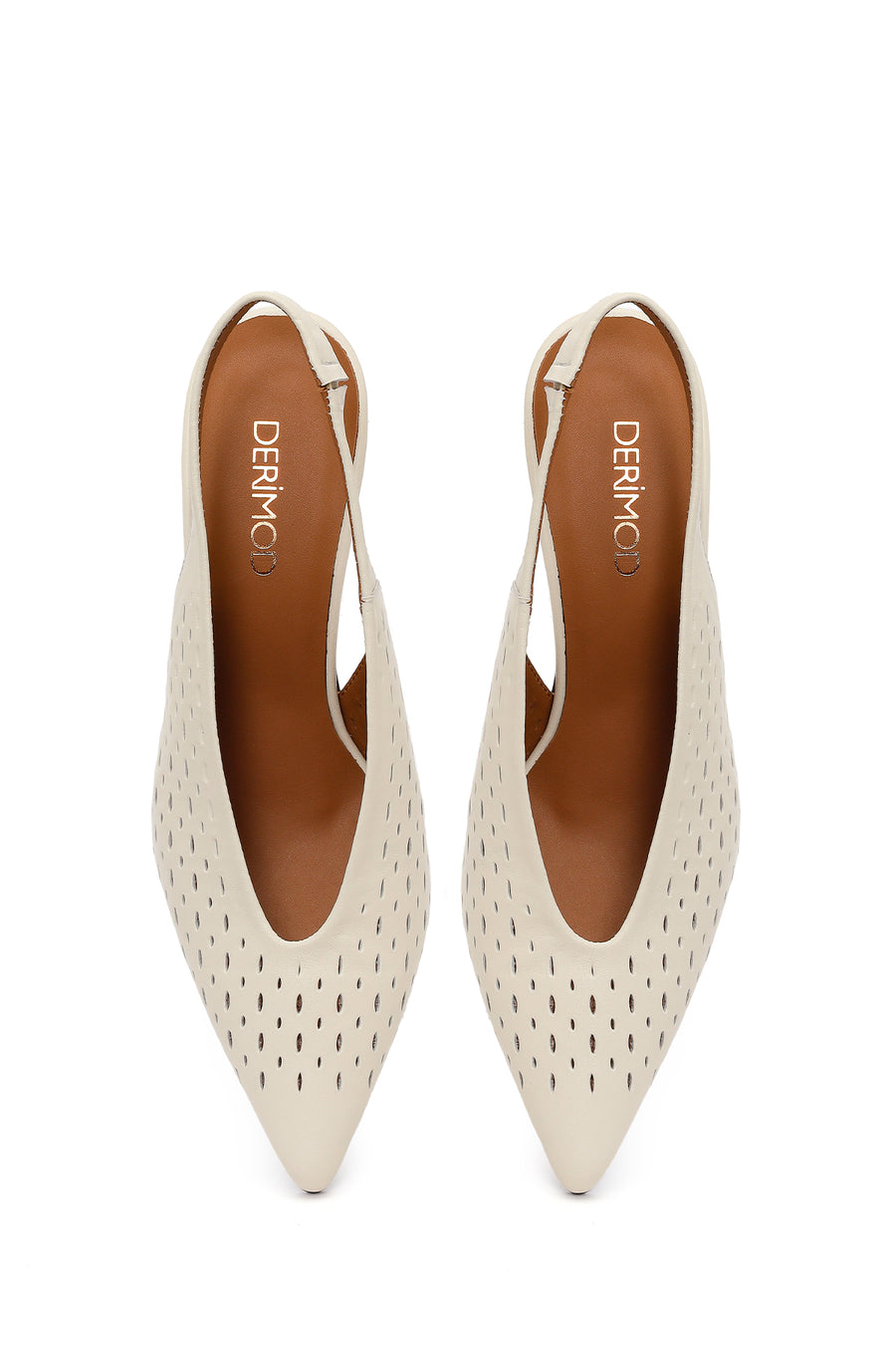 Woman Beige Open-Back Low-Heel Leather Shoes