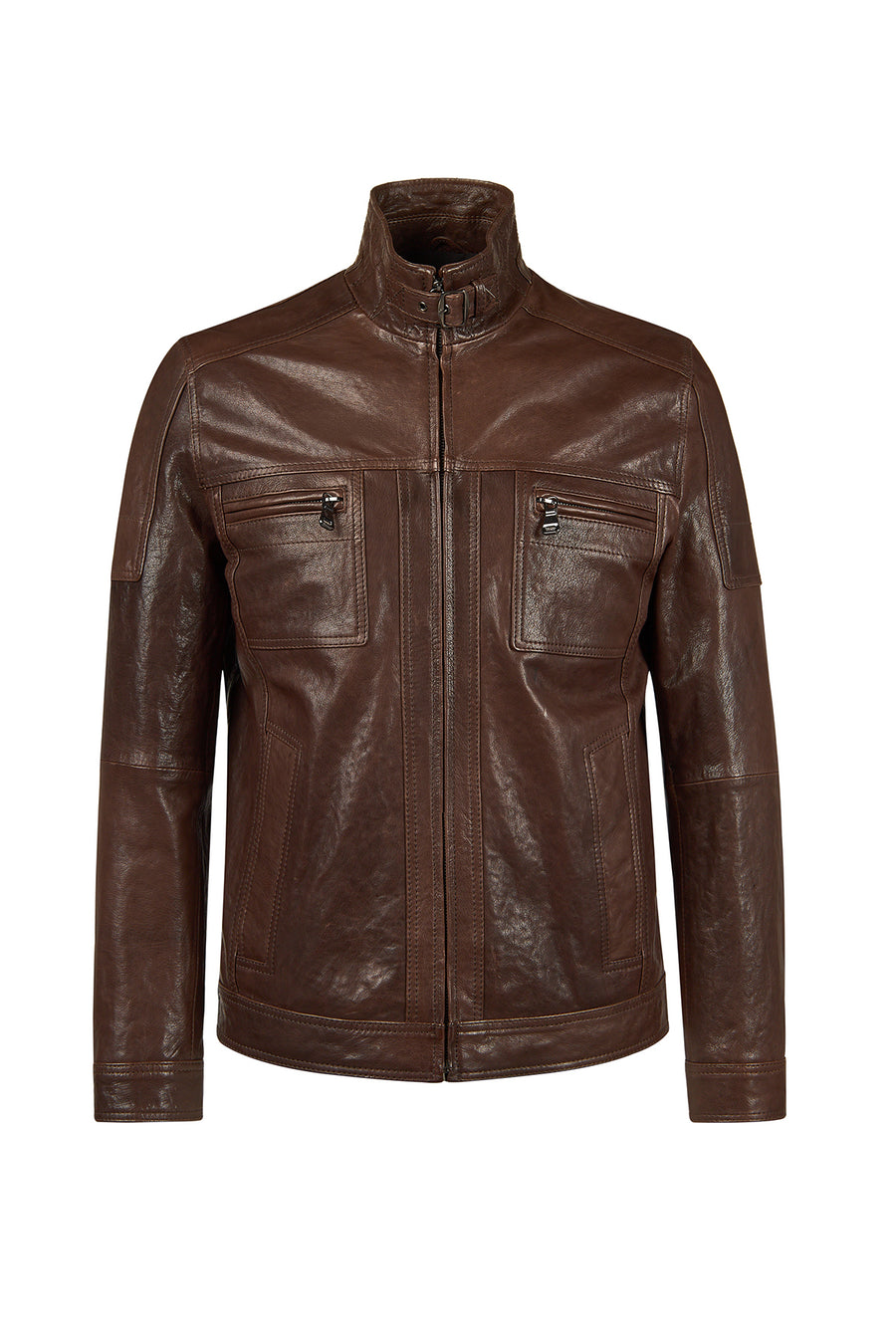 Wade Erkek Kahverengi Slim-Fit Deri Ceket