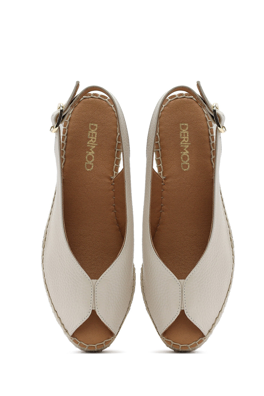 Women's Cream Ankle Buckle Wedge Heel Leather Espadrille Sandals