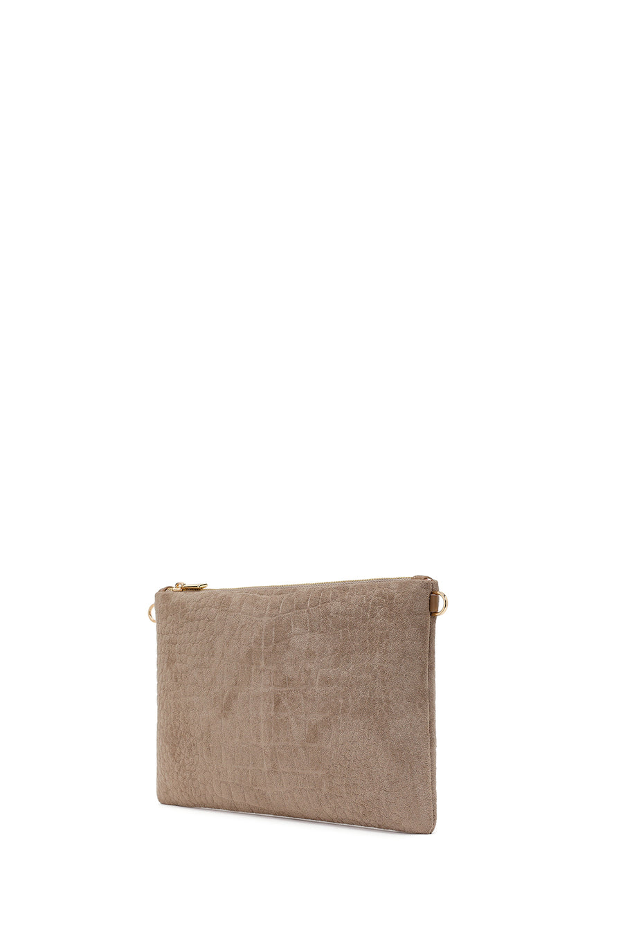 Woman Beige Chain Strap Printed Suede Clutch Bag