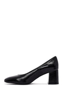 Woman Black Thick-heeled Leather Shoes | Derimod