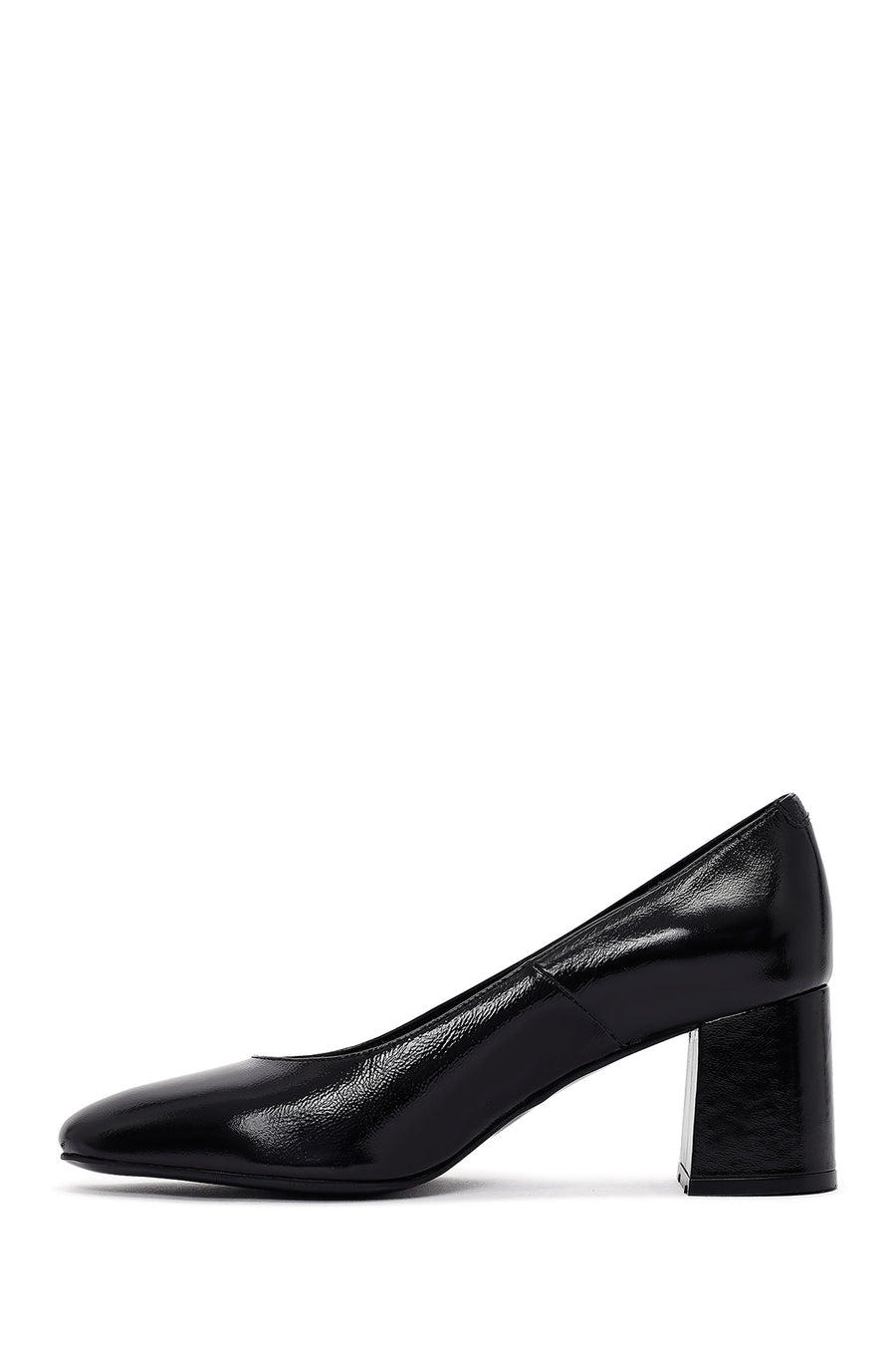 Woman Black Thick-heeled Leather Shoes