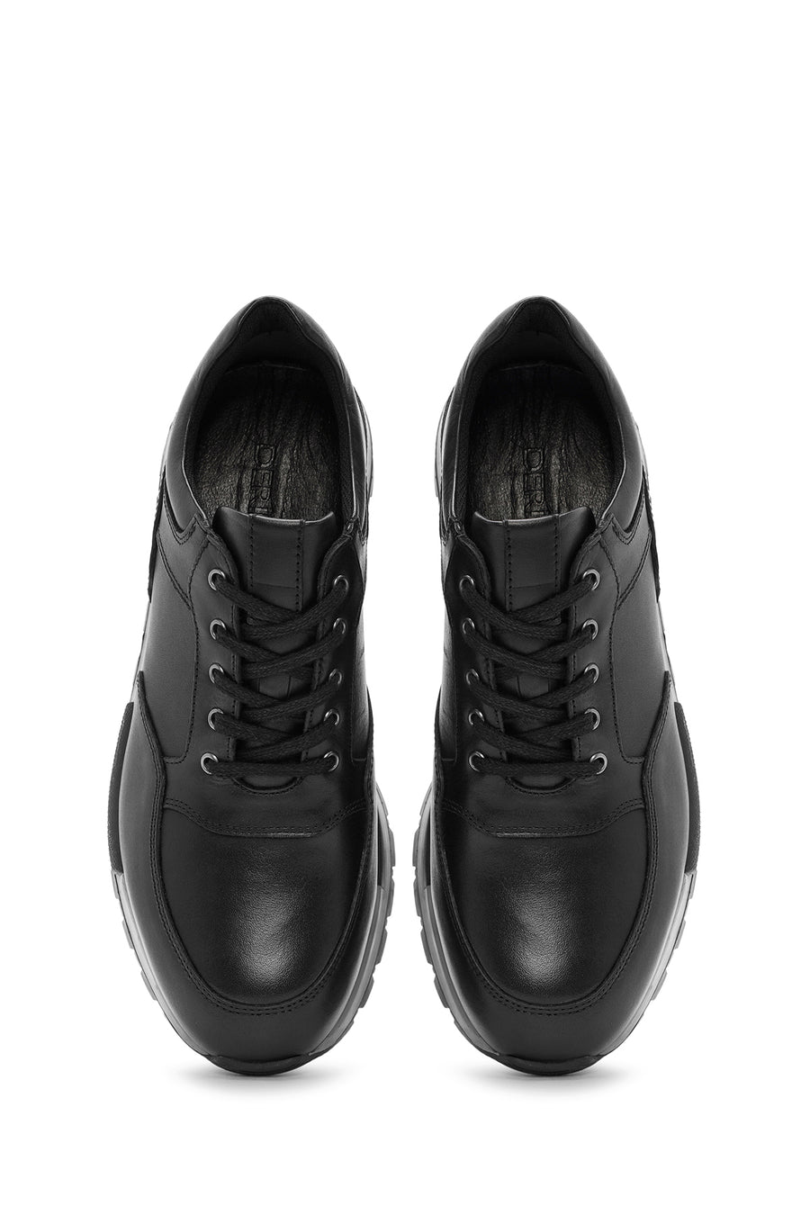 Erkek Siyah Bağcıklı Deri Casual Sneaker