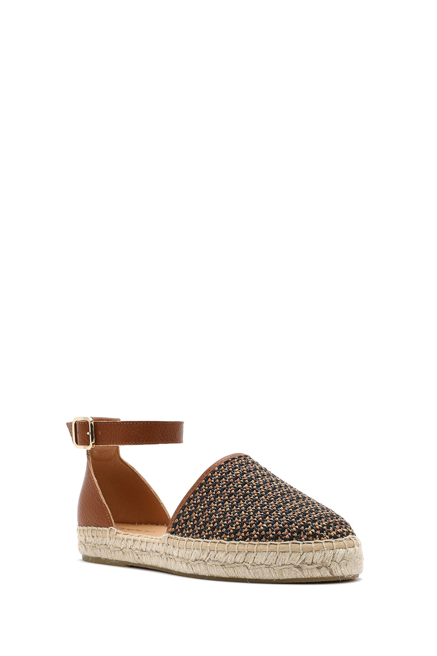Women's Tan Straw Leather Espadrille Sandals with Ankle Buckle