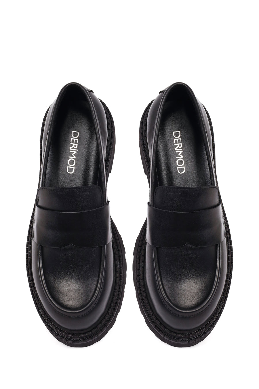 Kadın Siyah Kalın Tabanlı Deri Maskülen Loafer
