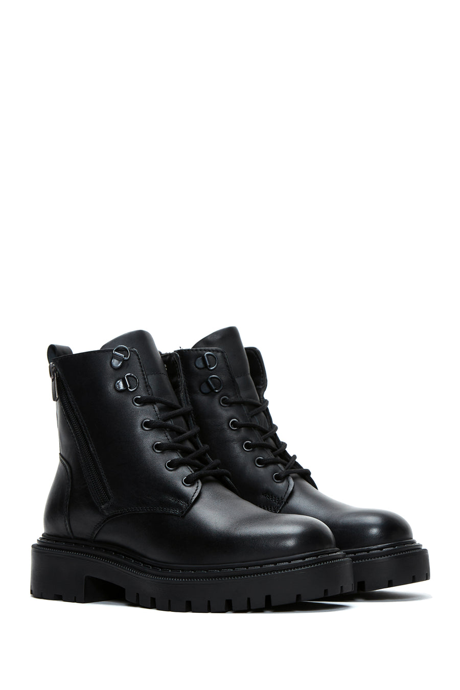 Women's Black Zippered Leather Boots