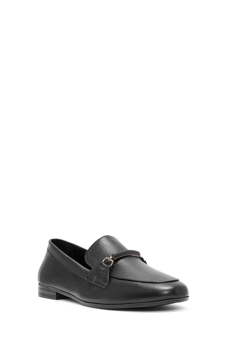 Woman Black Buckle-Detail Leather Masculine Loafer