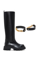 Women's Black Chain Detailed Leather Boots | Derimod