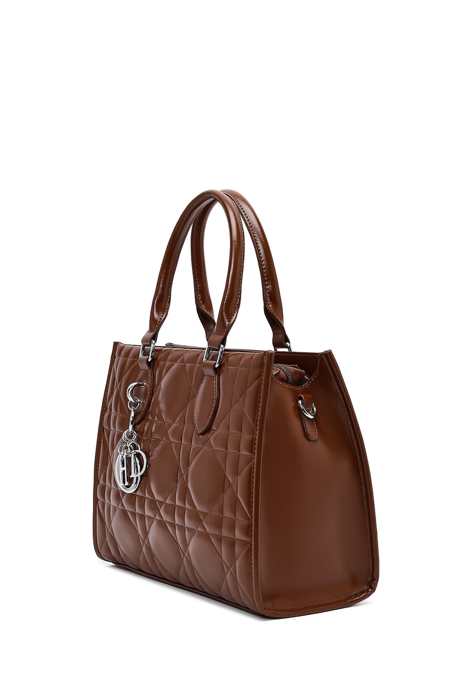 Woman Brown Long-Strap Quilted Classic Shoulder Bag
