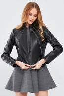 Julia Women's Black Short Leather Jacket | Derimod