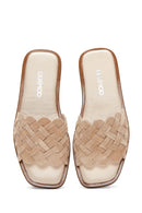 Women's Beige Leather Braided Slippers | Derimod
