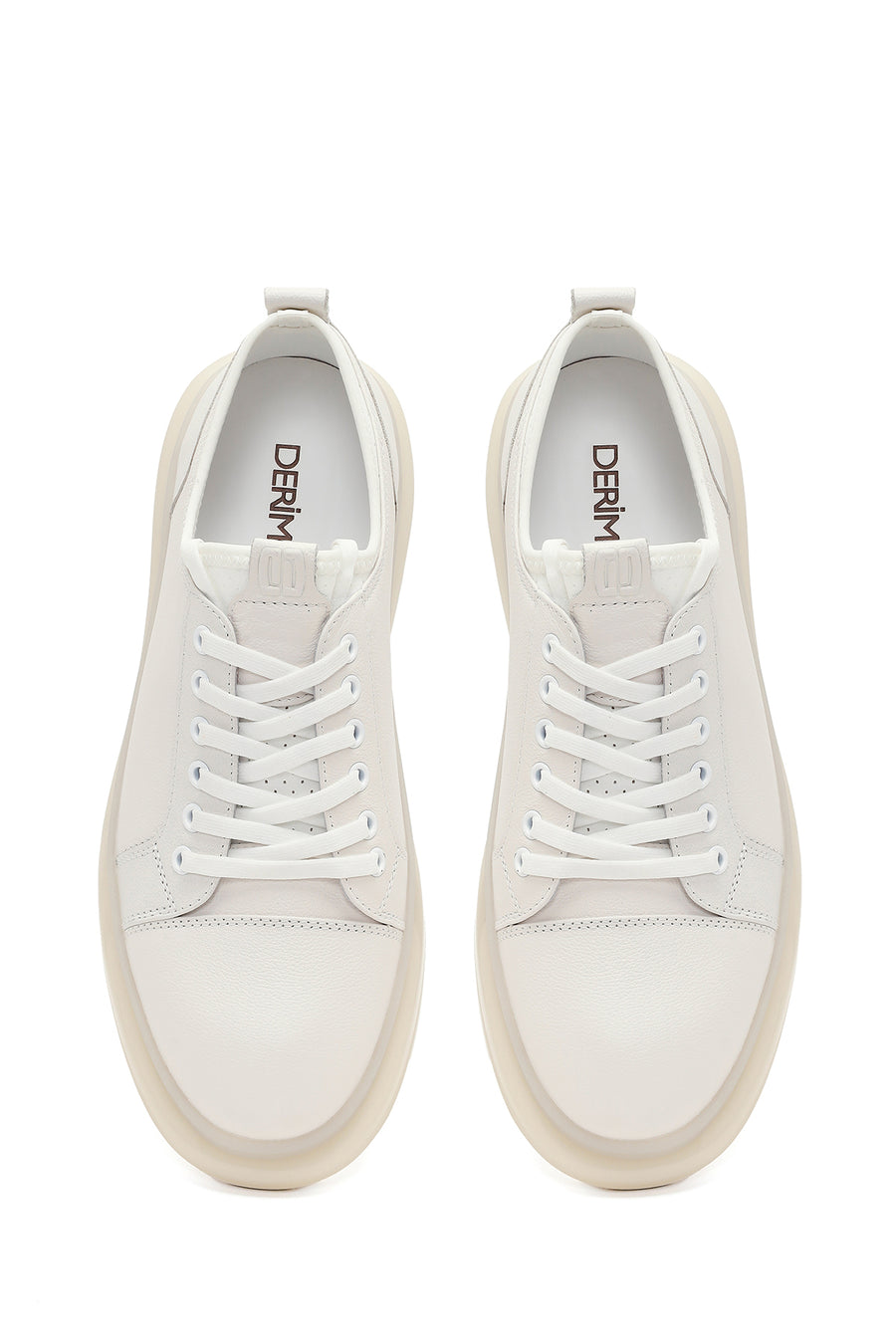 Men's White Lace-up Thick-Sole Leather Sneaker