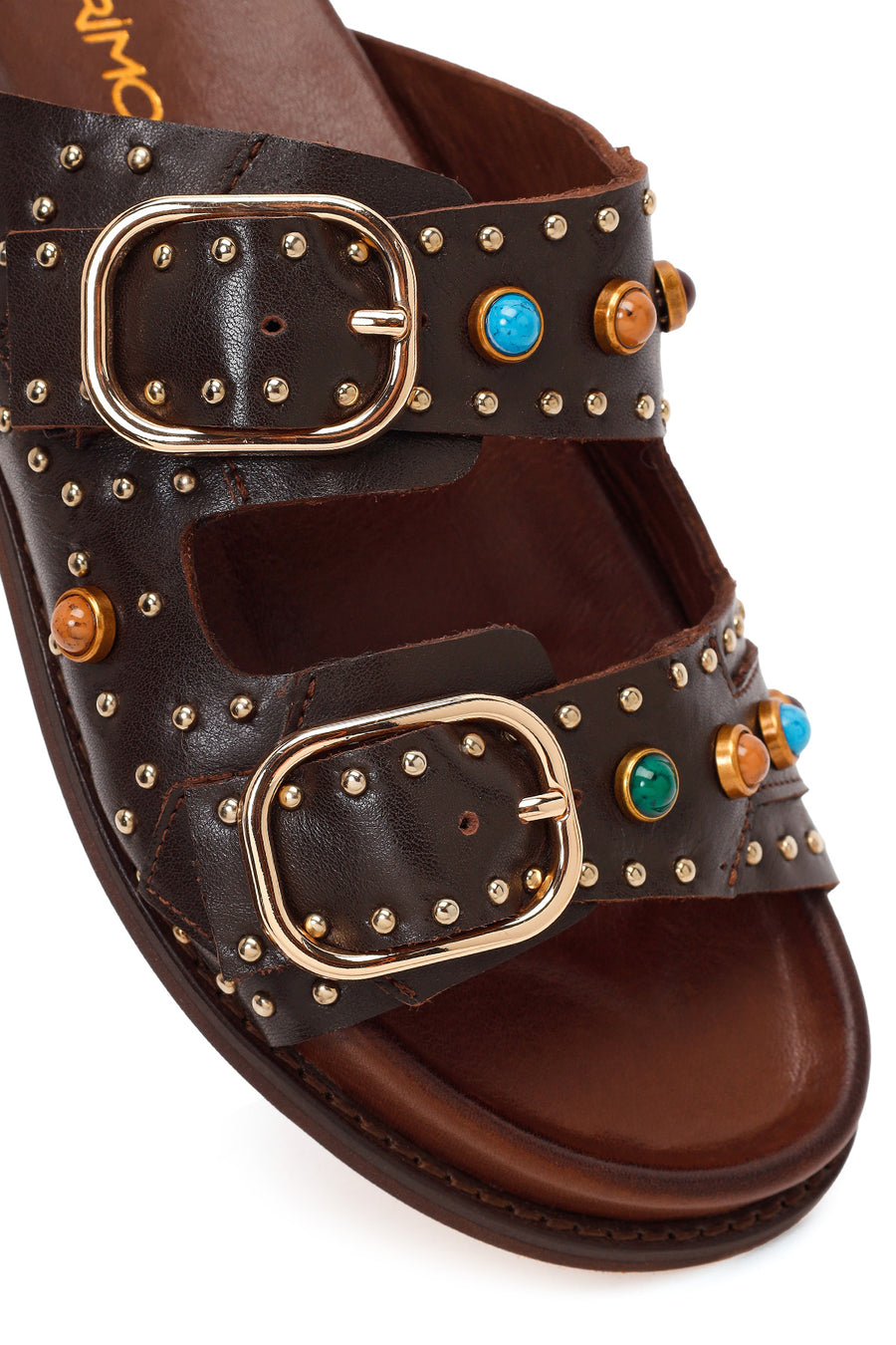 Women's Brown Studded Leather Slippers