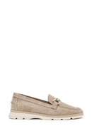 Women's Beige Buckle Detailed Suede Leather Comfort Loafer | Derimod