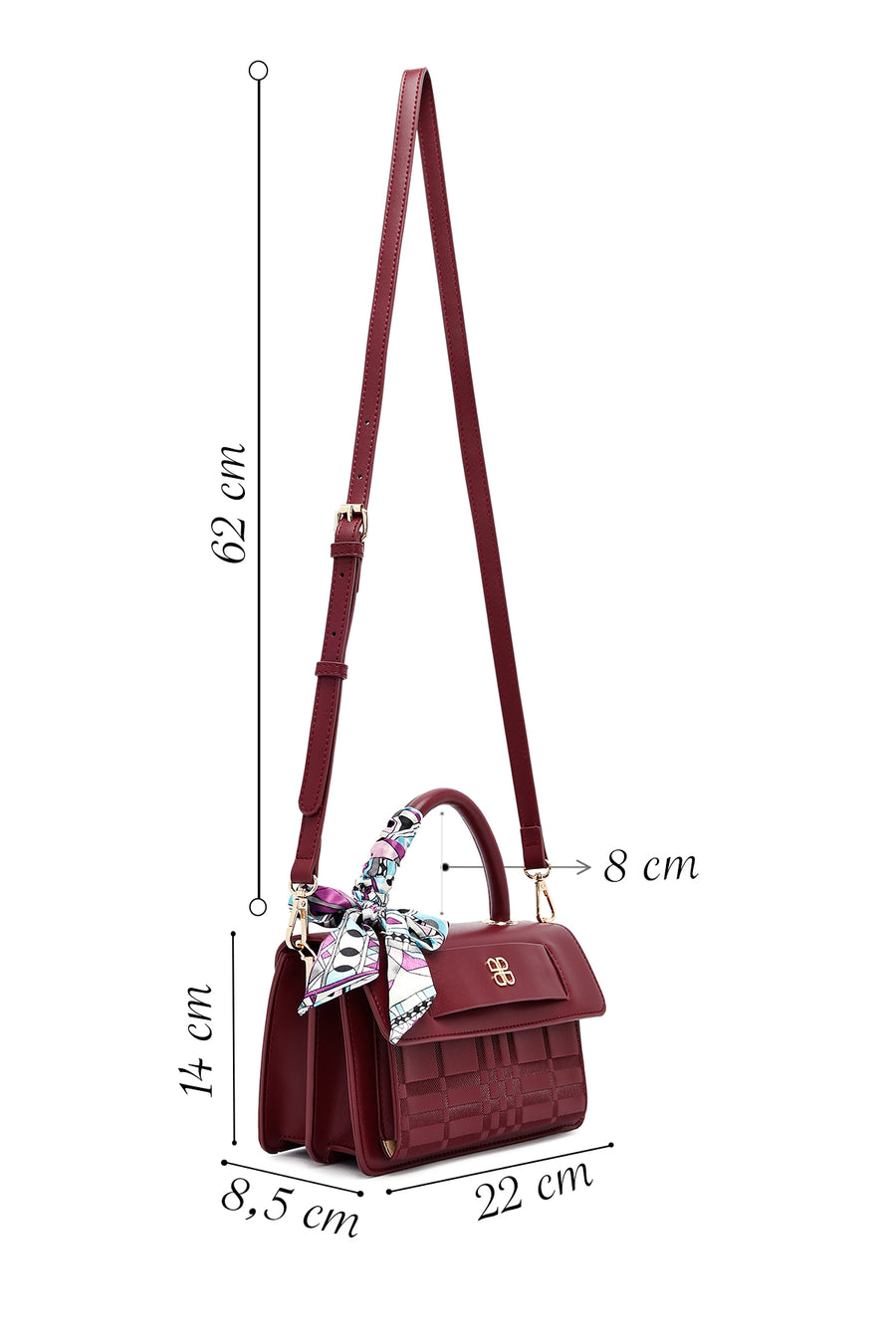 Woman Burgundy Long-Strap Printed Crossbody Bag