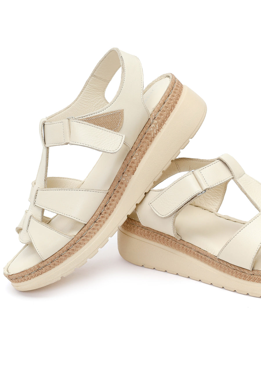 Women's Cream Thick-Soled Leather Comfort Sandals
