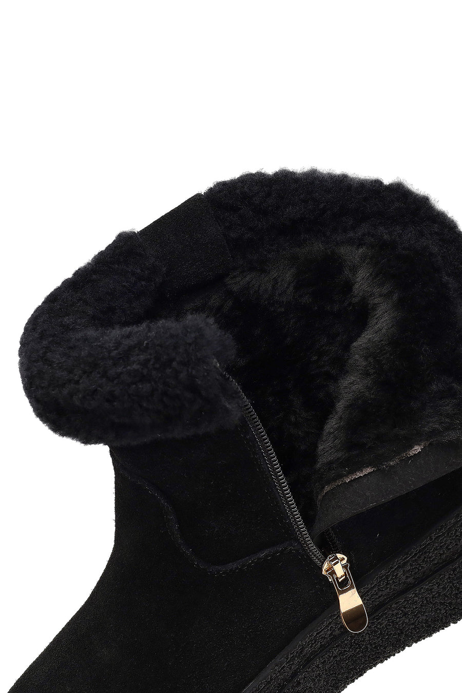 Woman Black Zip Closure Thick-Soled Suede Teddy Boots