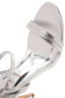 Women's Silver Ankle Strap Stone High Heel Sandals | Derimod