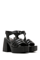 Women's Black Leather Platform Thick Heeled Sandals | Derimod