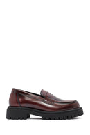 Women's Burgundy Thick-Soled Leather Masculine Loafer | Derimod