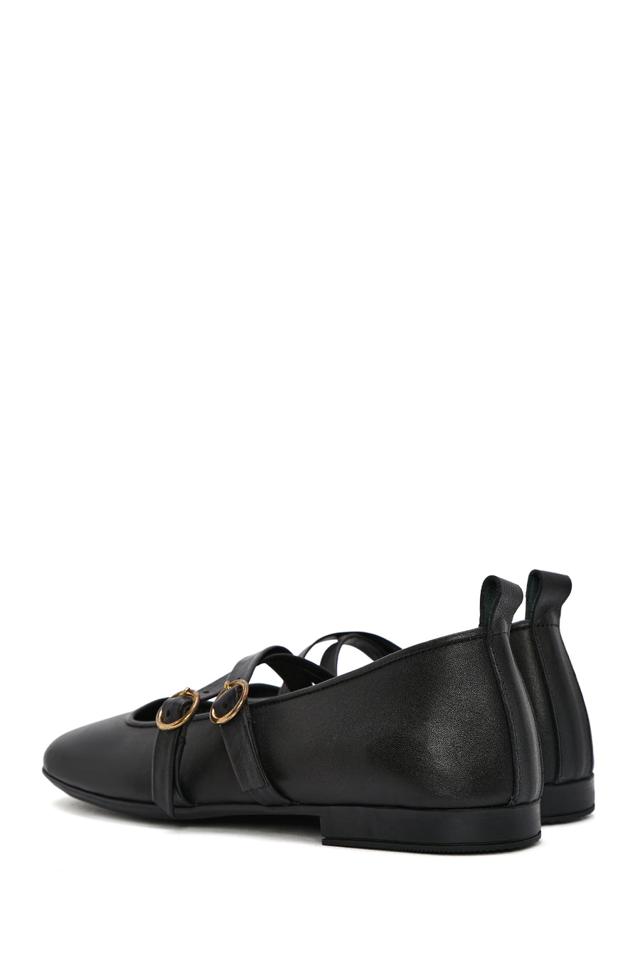 Women's Black Buckle Leather Ballerinas