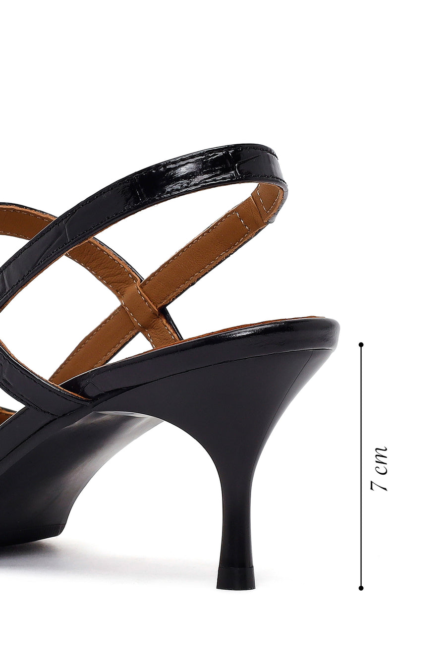 Woman Black Open-Back Thin-Heeled Croc-Embossed Leather Shoes
