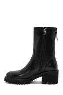 Women's Black Double Zipper Thick Heel Leather Boots | Derimod