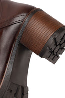 Woman Brown Zip Closure Chunky Heeled Leather Boots | Derimod