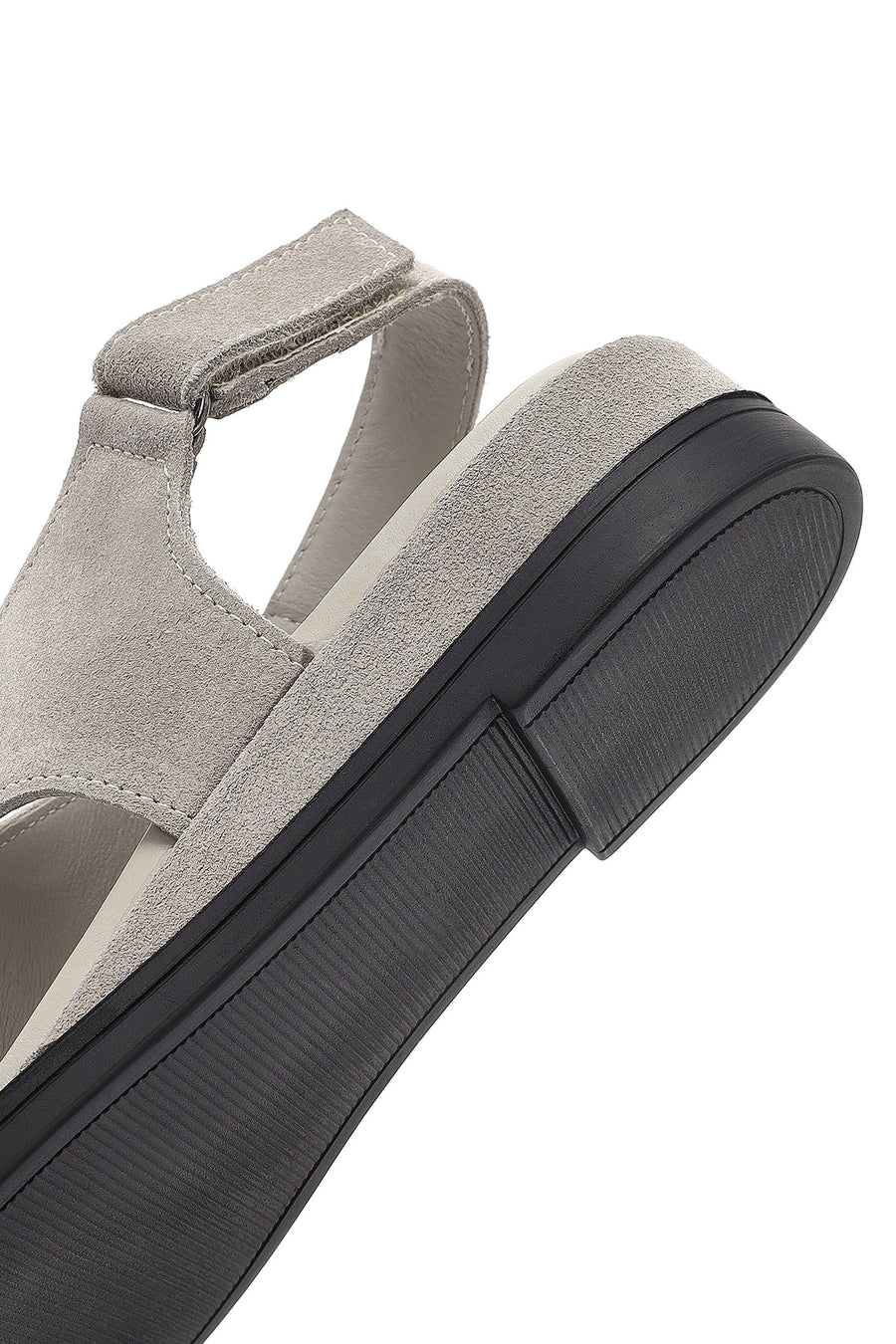 Women's Grey Ankle Strap Thick Sole Suede Leather Sandals