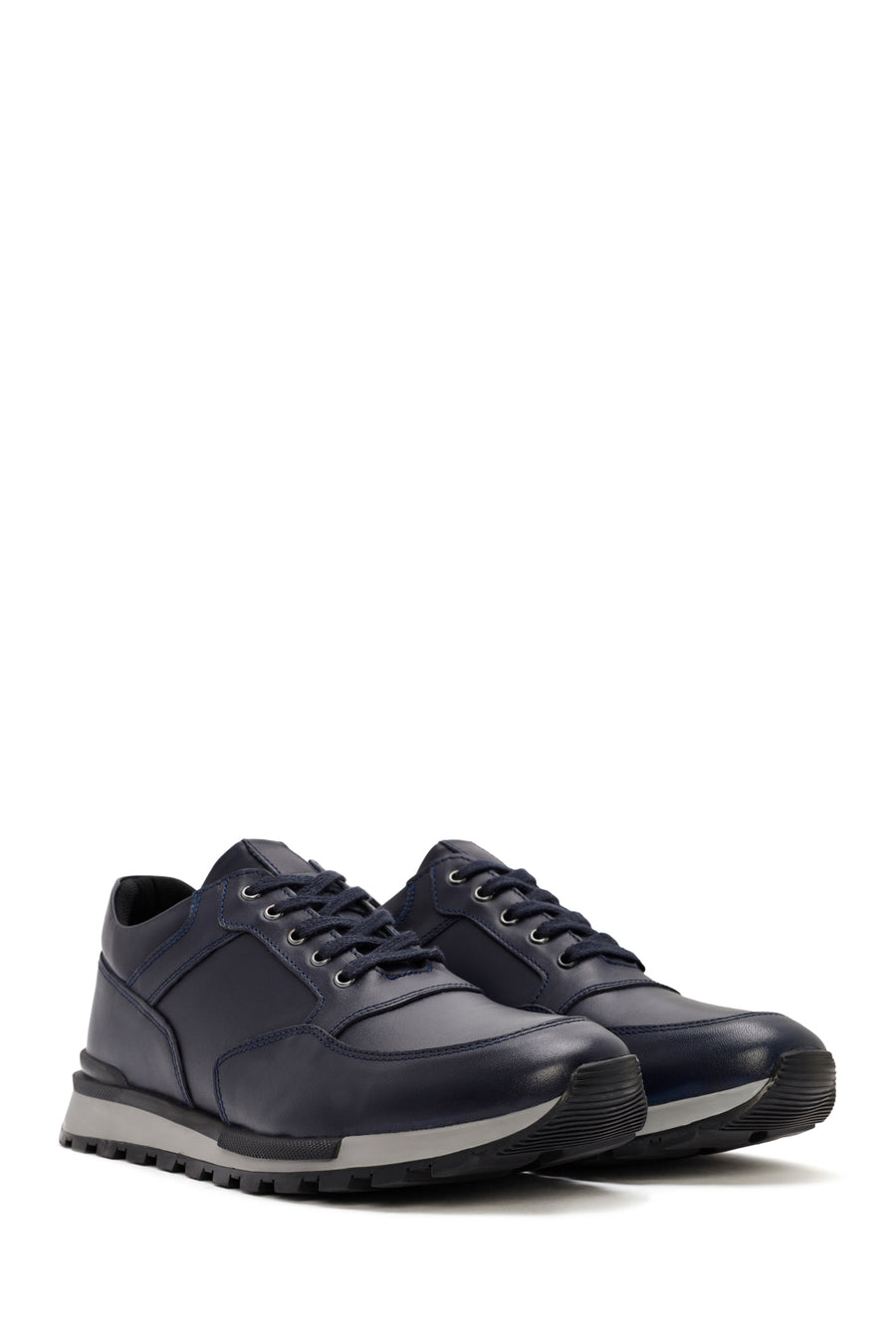 Erkek Lacivert Bağcıklı Deri Casual Sneaker