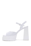 Women's White Leather Plaftorm Thick Heeled Sandals | Derimod