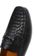 Men's Black Leather Braided Buckle Loafer | Derimod