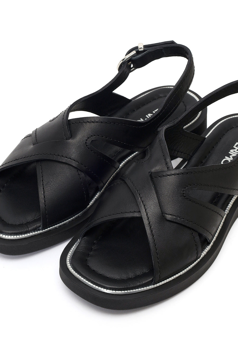 Women's Black Buckled Leather Sandals