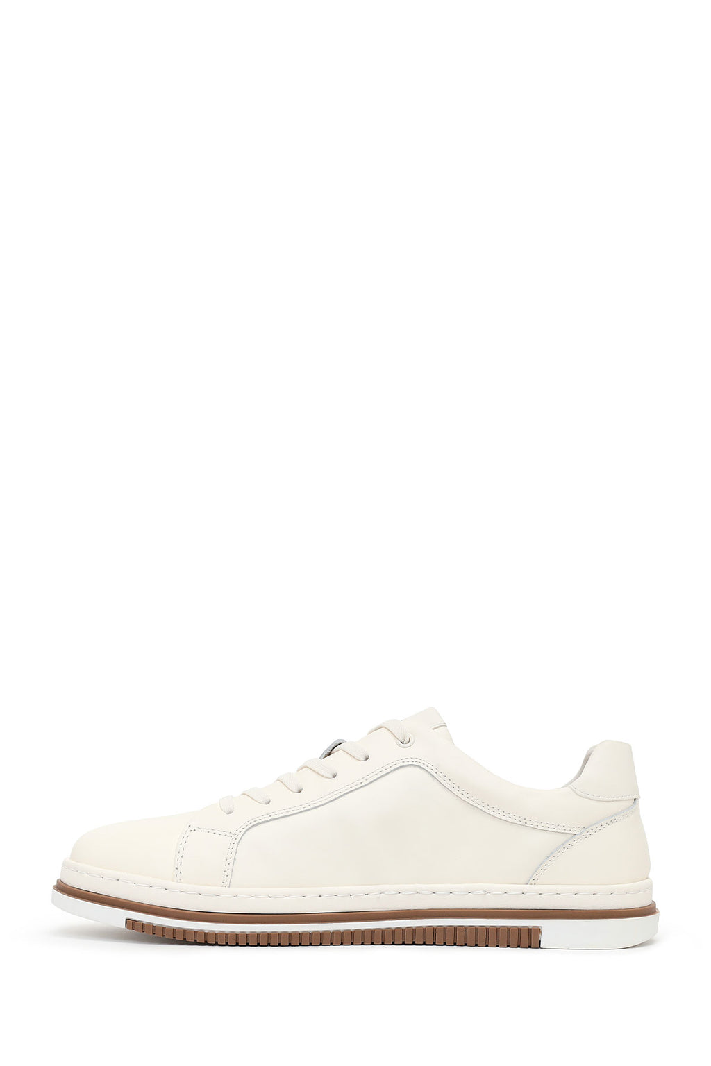 Erkek Beyaz Bağcıklı Deri Sneaker