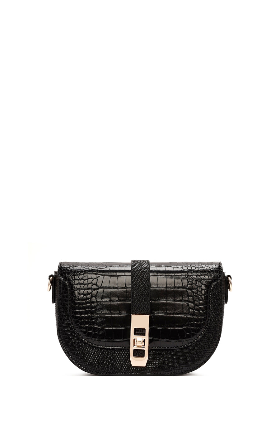 Women's Black Long Strap Crocodile Patterned Shoulder Bag