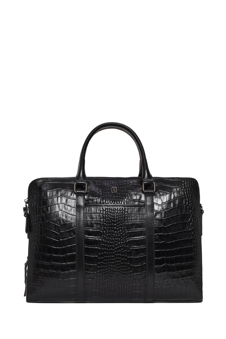 Unisex Black Long Strap Crocodile Pattern Leather Briefcase