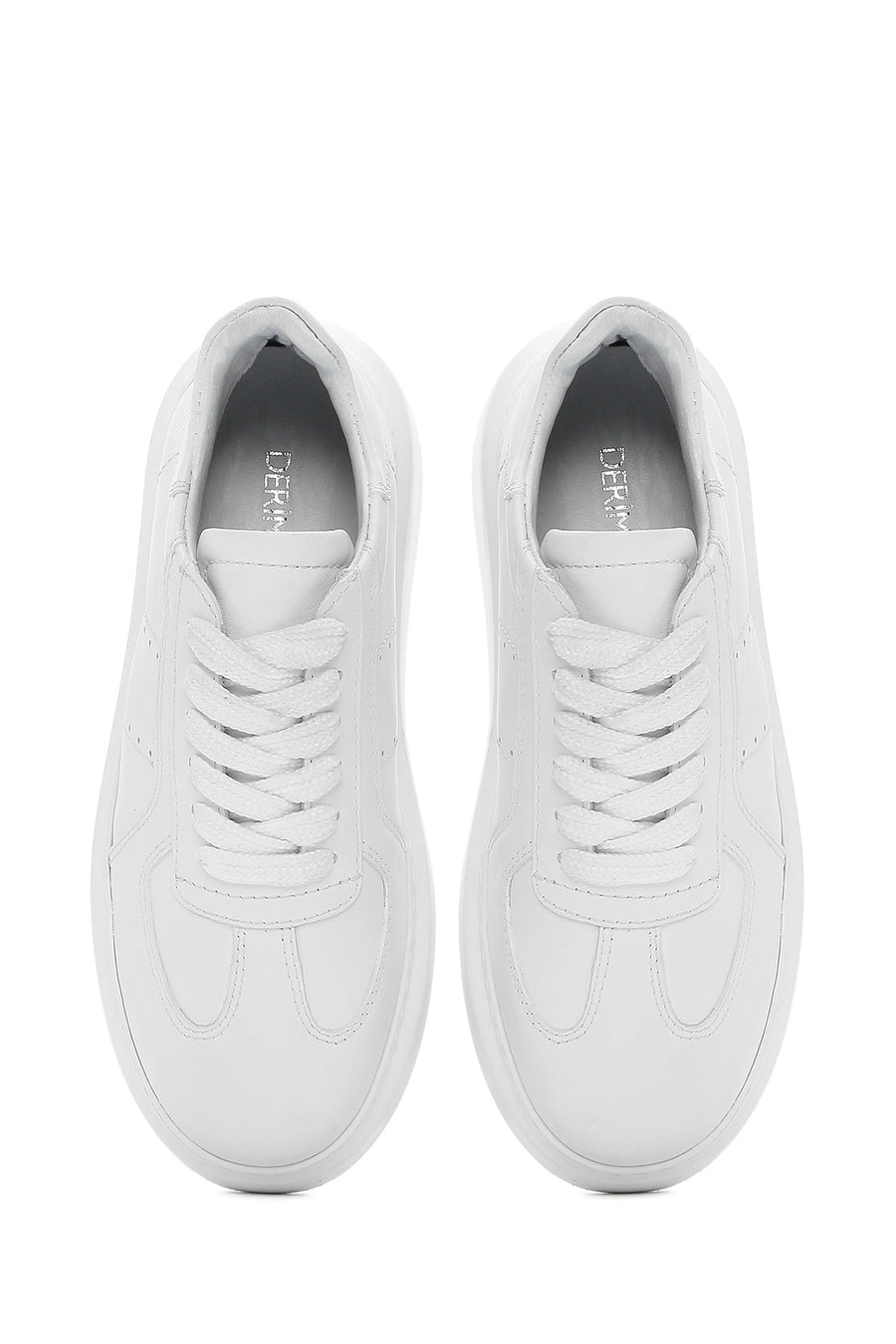Kadın Beyaz Bağcıklı Kalın Tabanlı Deri Sneaker