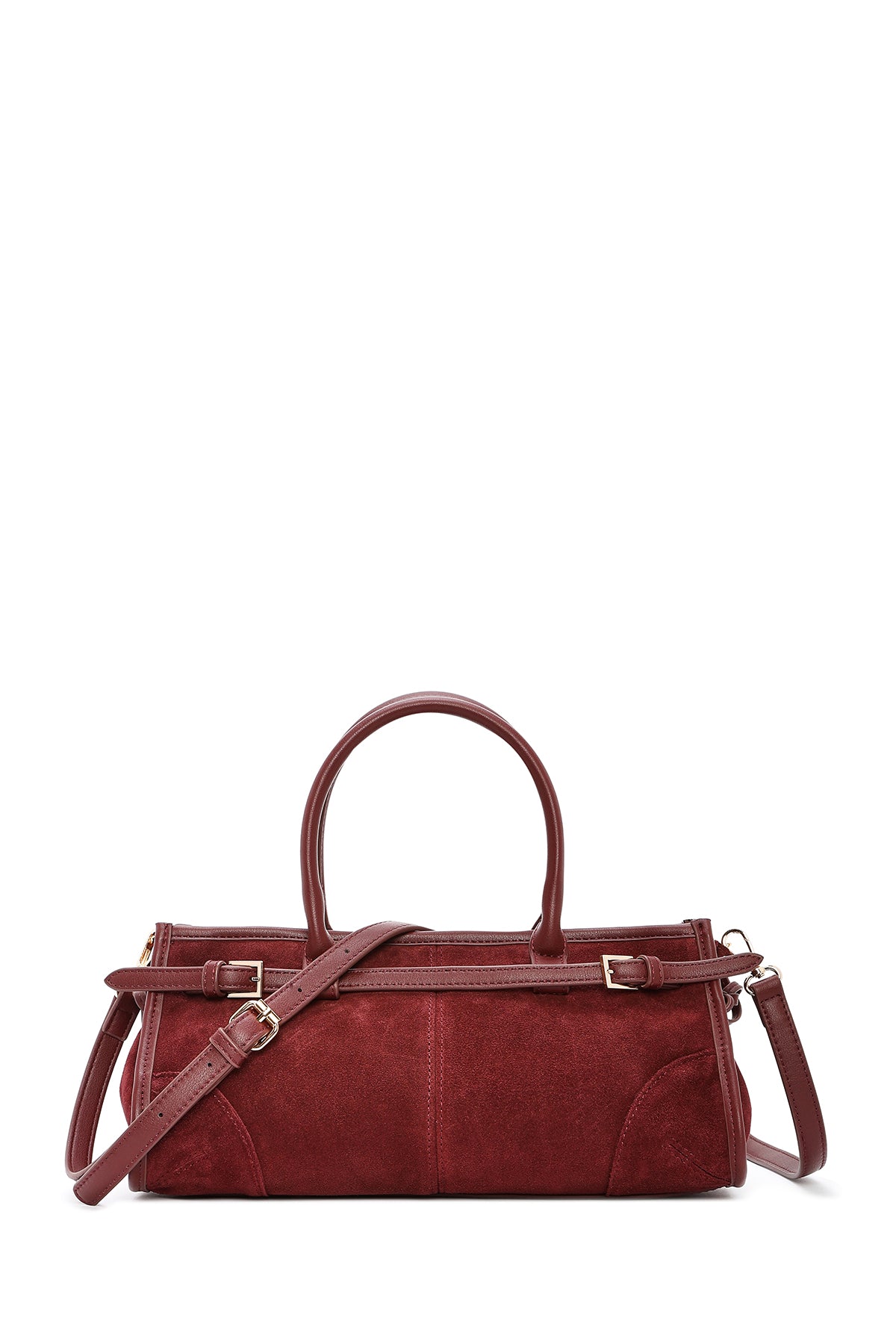 Women's Claret Red Long Strap Suede Leather Handbag 24WBD259610 | Derimod