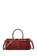 Women's Claret Red Long Strap Suede Leather Handbag | Derimod