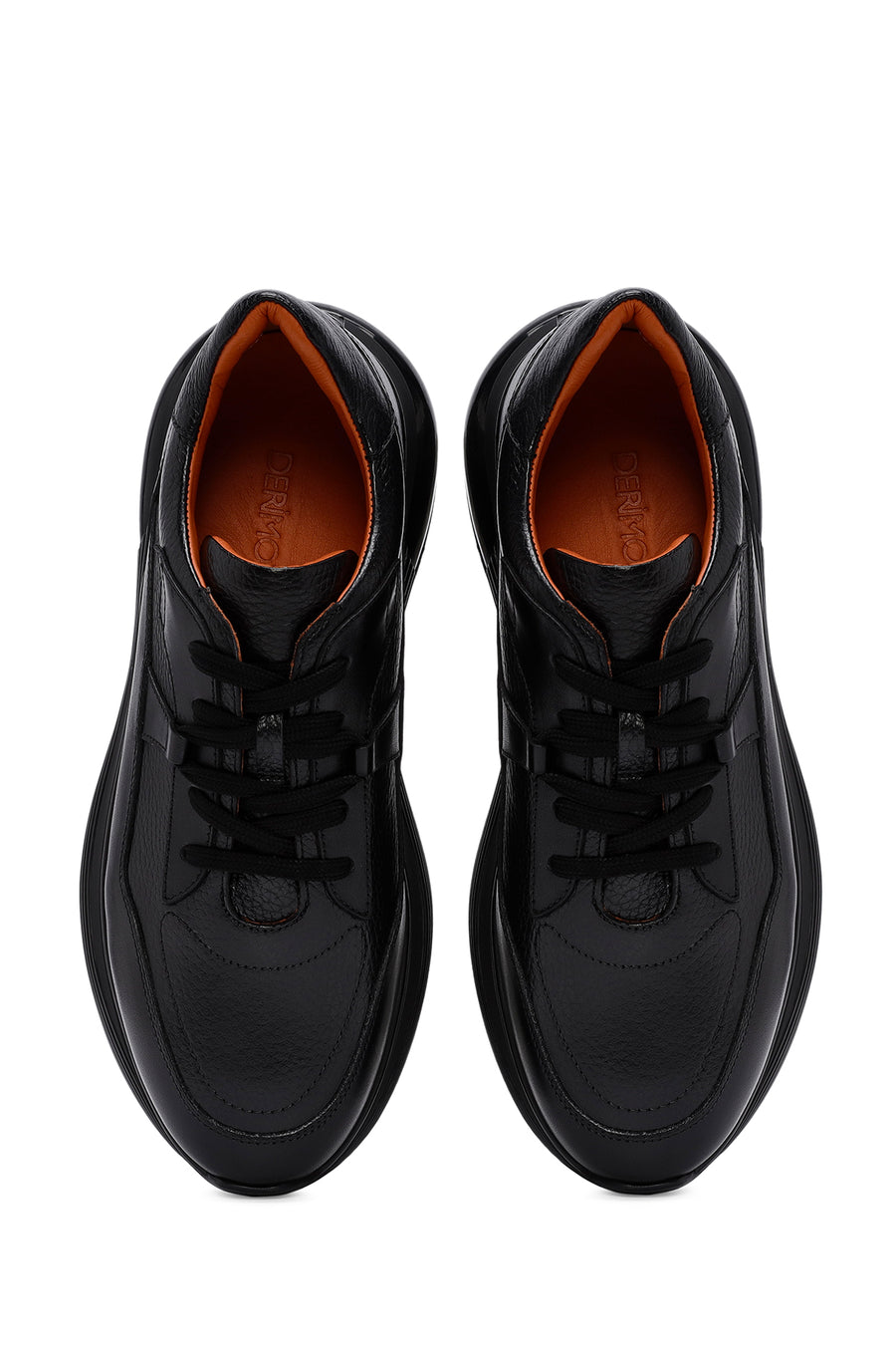 Erkek Siyah Bağcıklı Deri Casual Sneaker