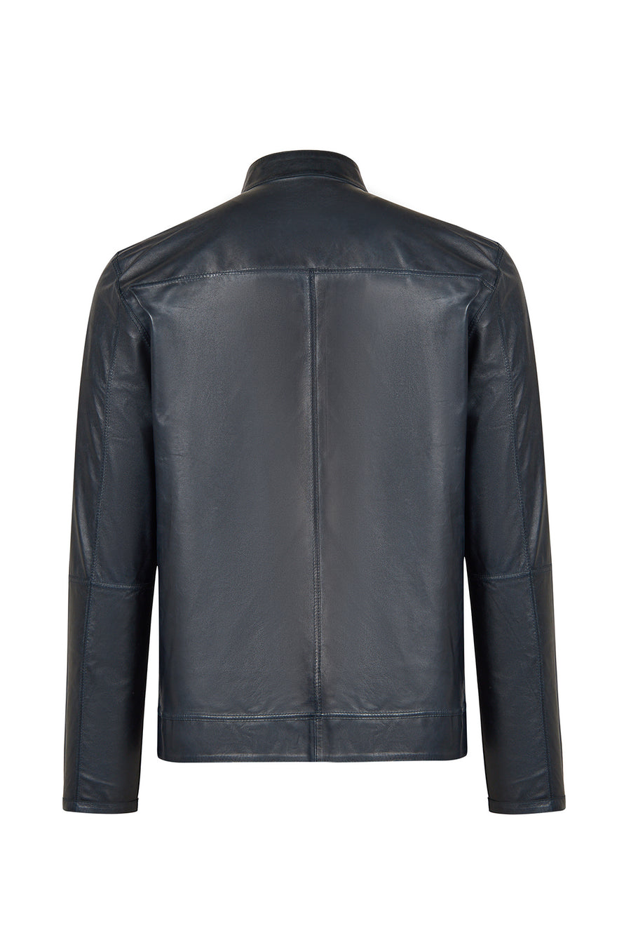 Clint Male Navy Mandarin Collar Reversible Suede Leather Jacket
