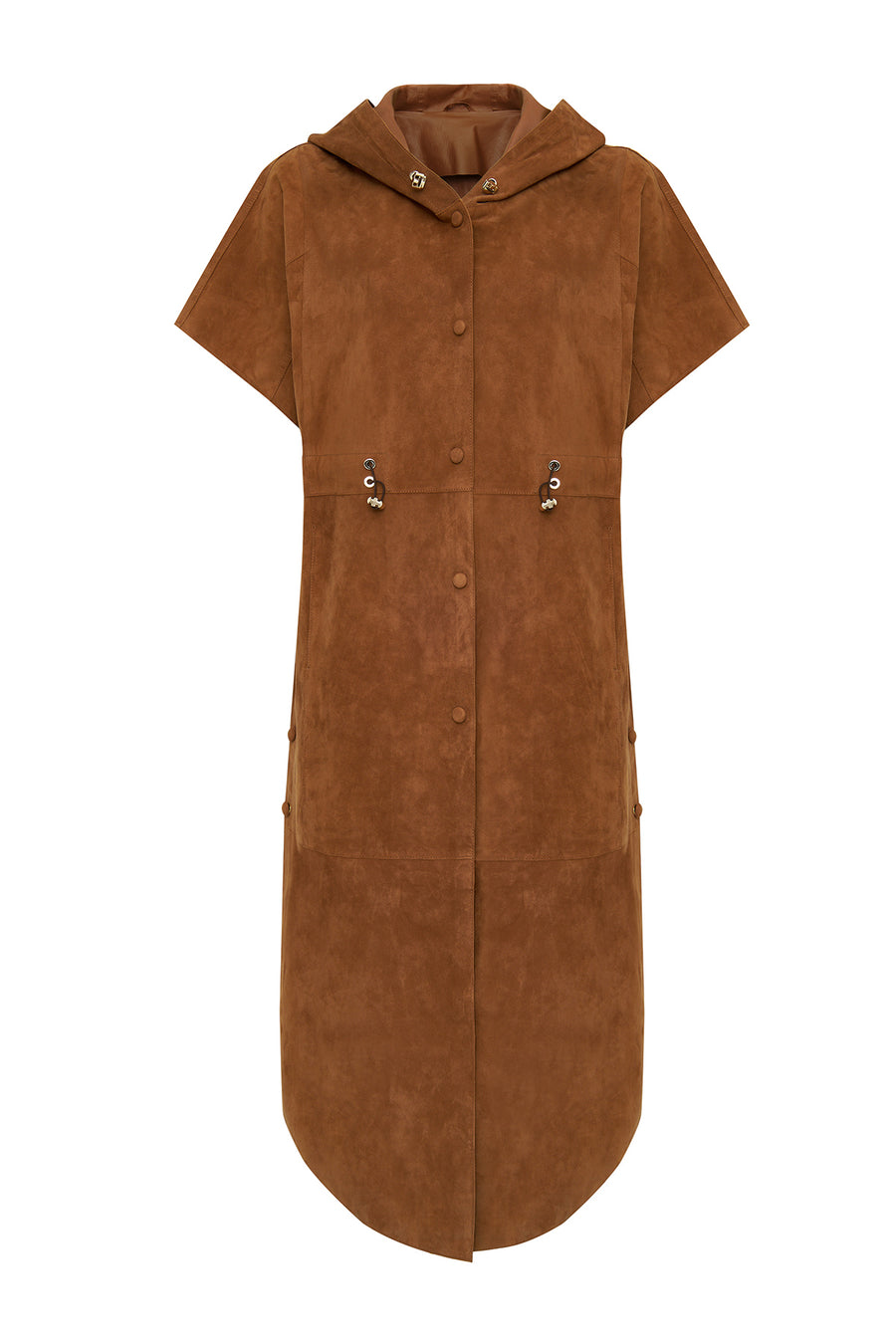Miranda Women's Brown Hooded Suede Leather Long Vest 25SGD530610 | Derimod