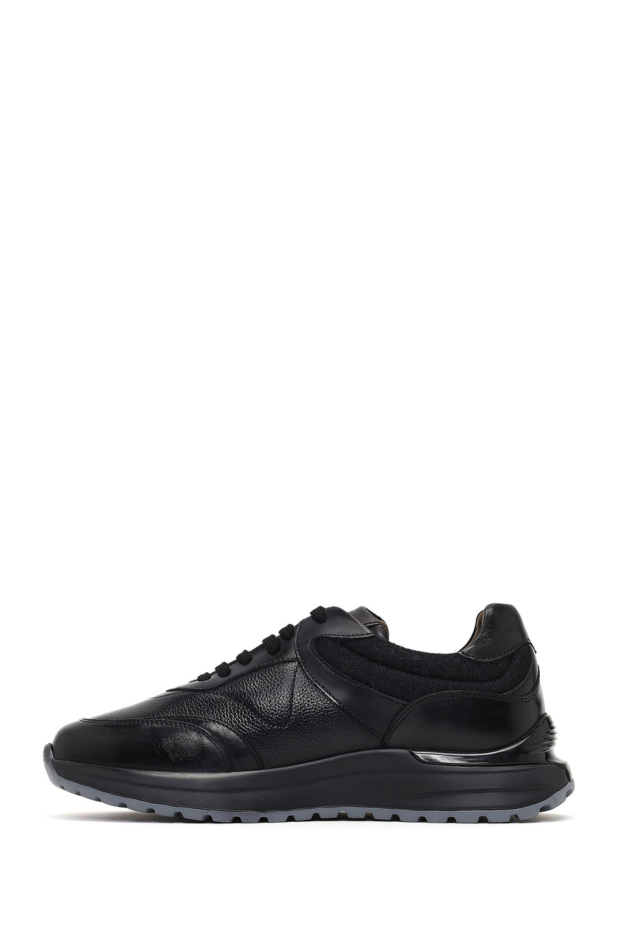 Erkek Siyah Bağcıklı Kalın Tabanlı Deri Sneaker