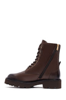 Woman Brown Zippered Leather Postal Boots | Derimod